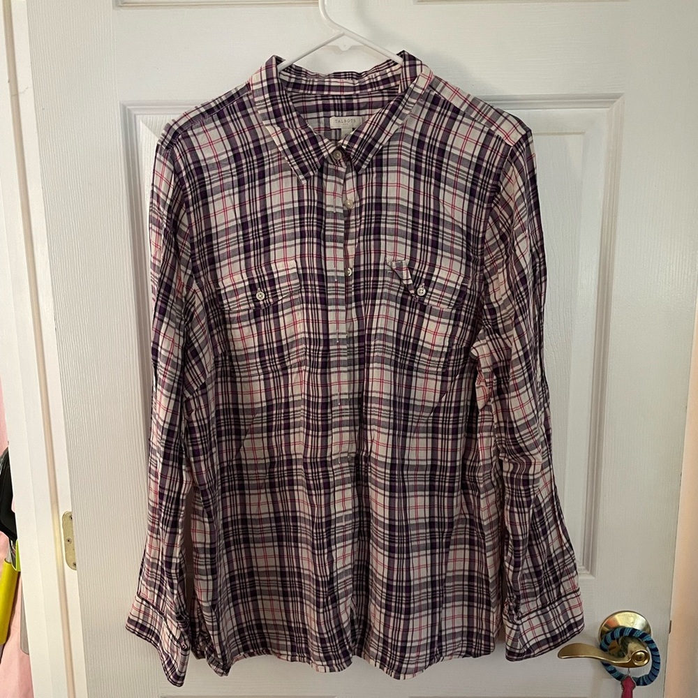 Talbots plaid top XL